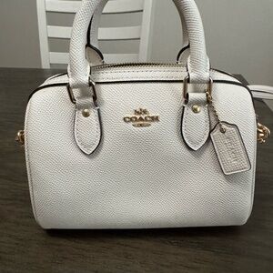 Coach White Leather Satchel with Gold Accents
